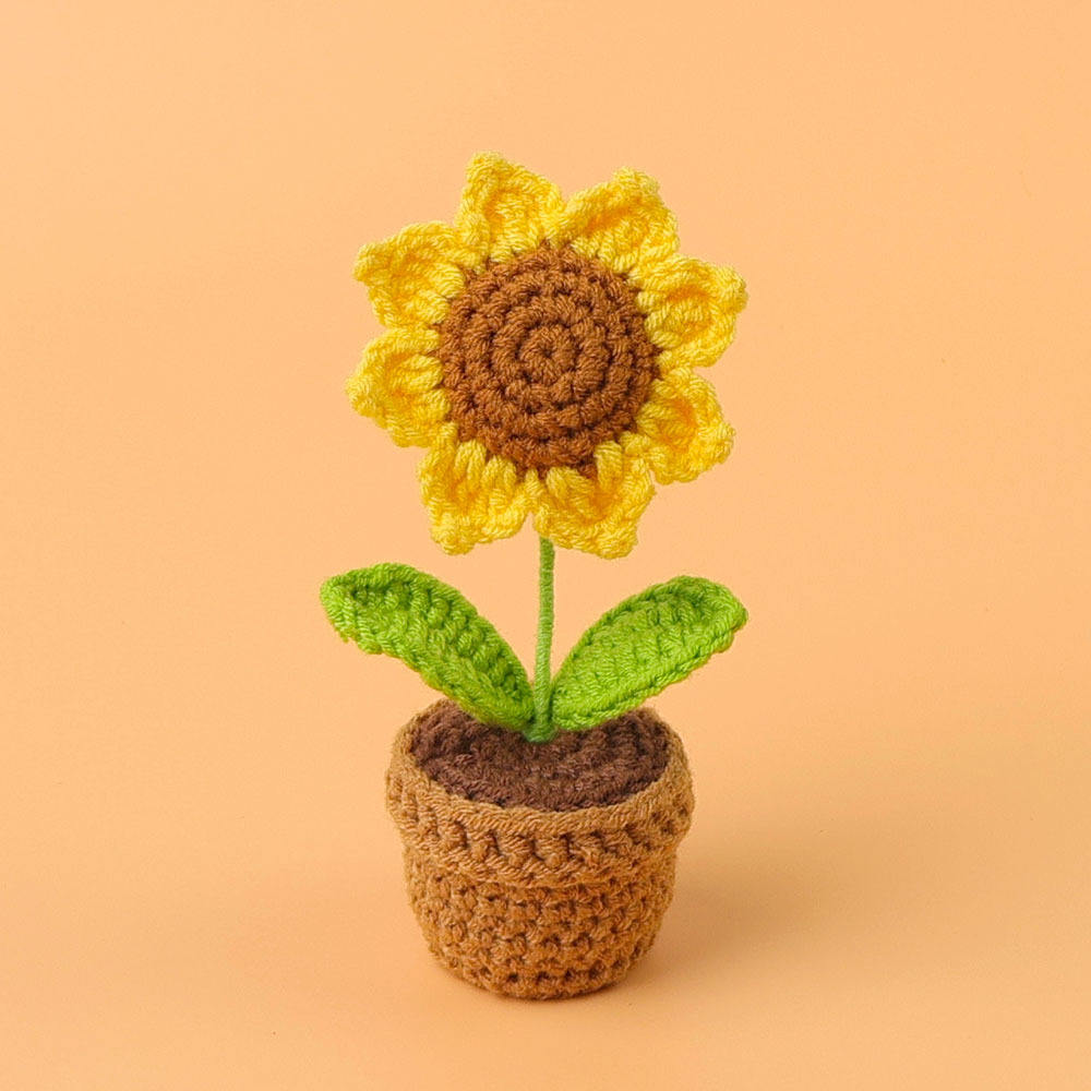 Handmade mini crochet sunflower in decorative pot
