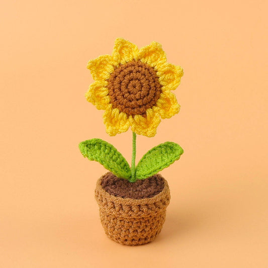 Handmade mini crochet sunflower in decorative pot